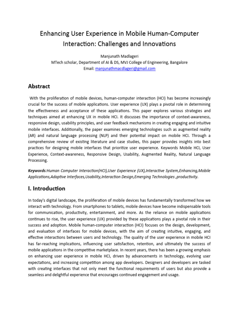 Enhancing UX in Mobile HCI | PDF | Human–Computer Interaction | Usability