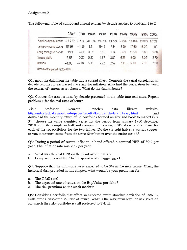 Assignment 2 Download Free Pdf Standard Deviation Risk Premium