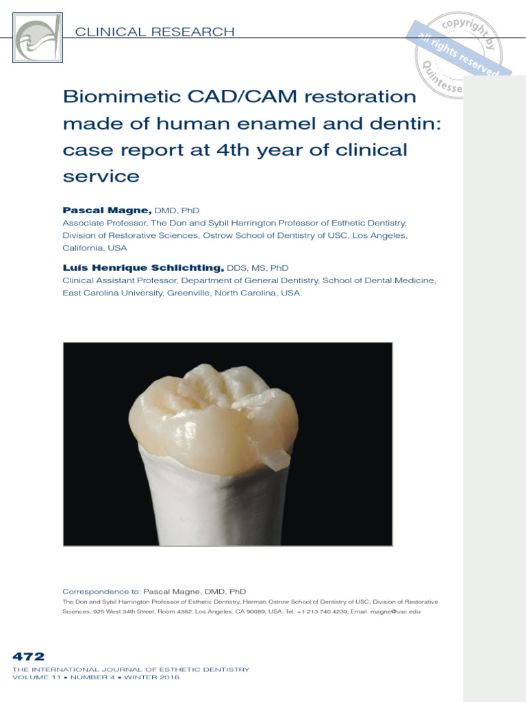 Biomimetic CAD - CAM Restoration | Download Free PDF | Dental Degree ...
