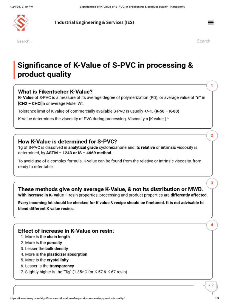 Significance of KValue of SPVC in Processing & Product Quality