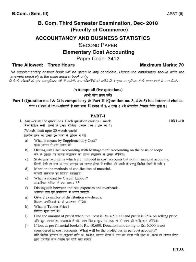 B. Com. III Sem ABST - II ELEMENTARY COST ACCOUNTING | PDF | Management ...
