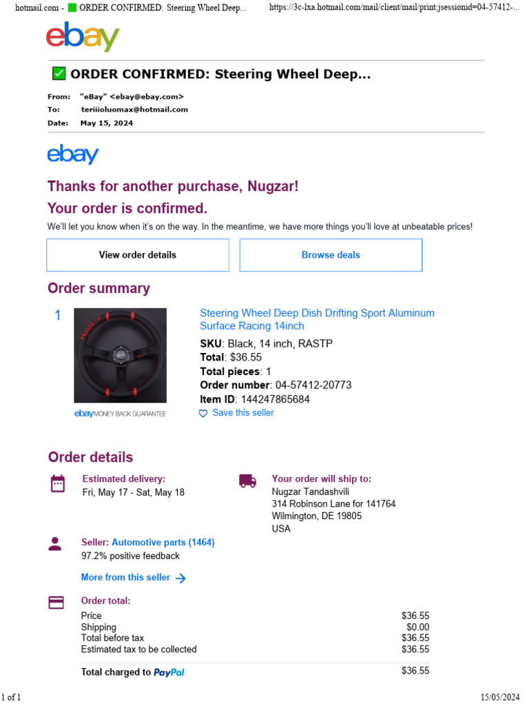 Invoice Ebay PDF Motor Vehicle Vehicles