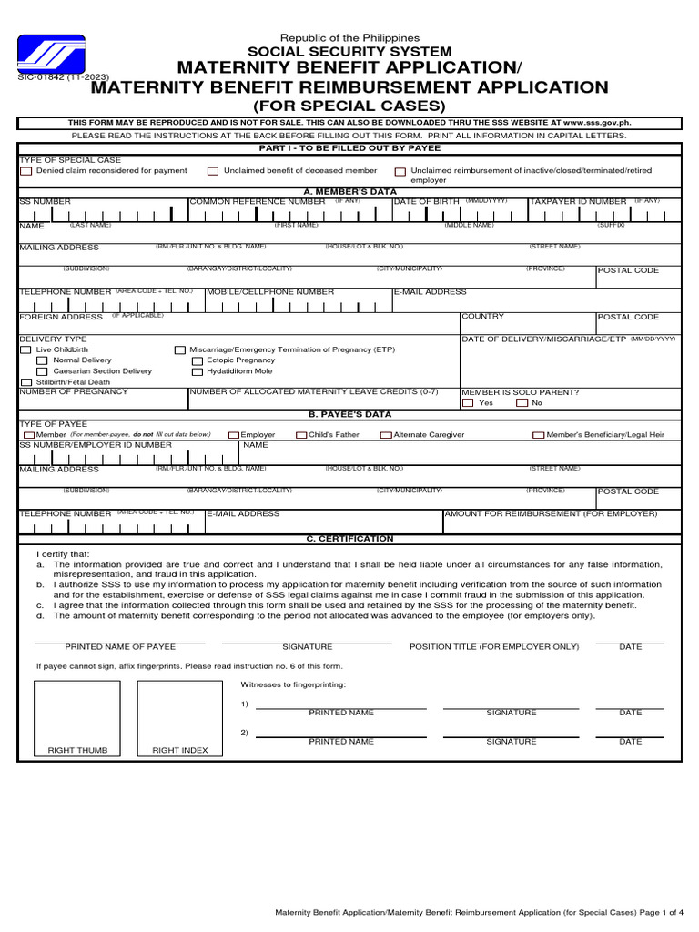 Maternity Benefit Reimbursement Form | PDF | Identity Document | Childbirth