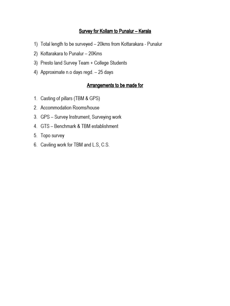 Survey For Kollam To Punalur | PDF | Science & Mathematics