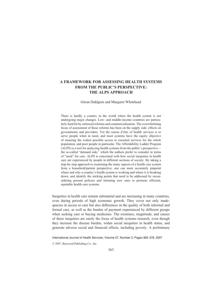 A Framework For Assessing Health Systems | PDF | Health Care | Poverty