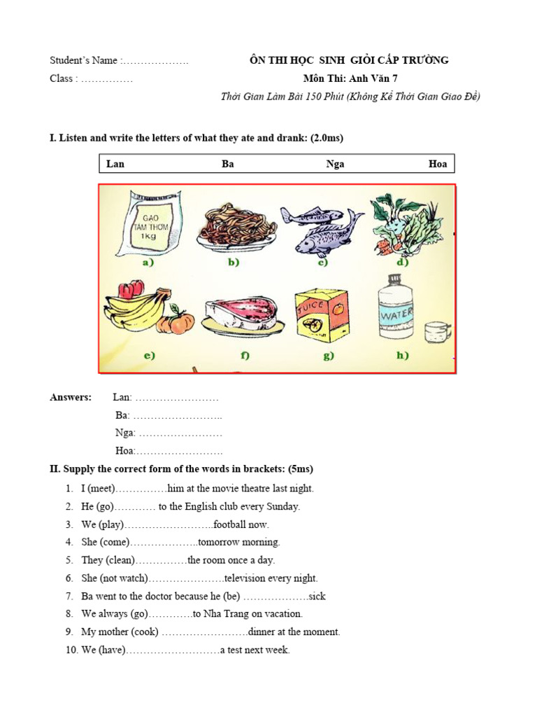 Bai Tap On Thi Hoc Sinh Gioi Tieng Anh Lop 7 Cap Truong | PDF
