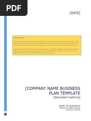 Zhauns Business Plan Free Template