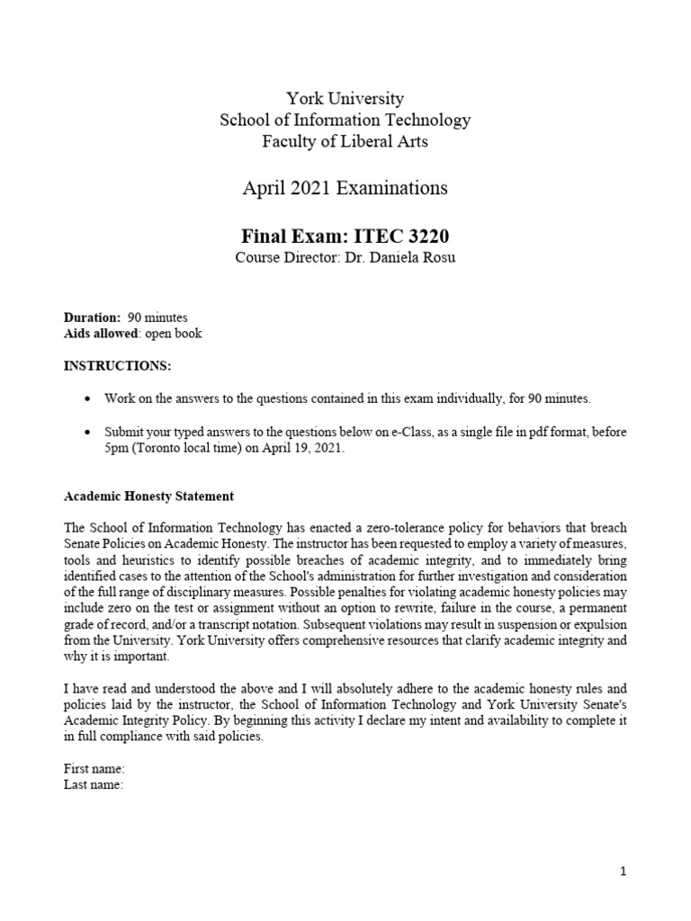 ITEC 2620 Introduction To Data Structures - Final Exam April 2021 | PDF ...