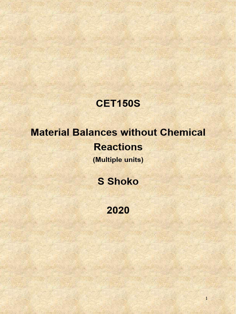 Material Balance Without Chemical Reactions (Multiple Units) | PDF ...