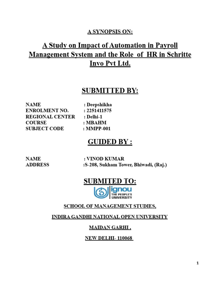 SYNOPSIS A Study On Impact of Automation On Payroll Management System ...