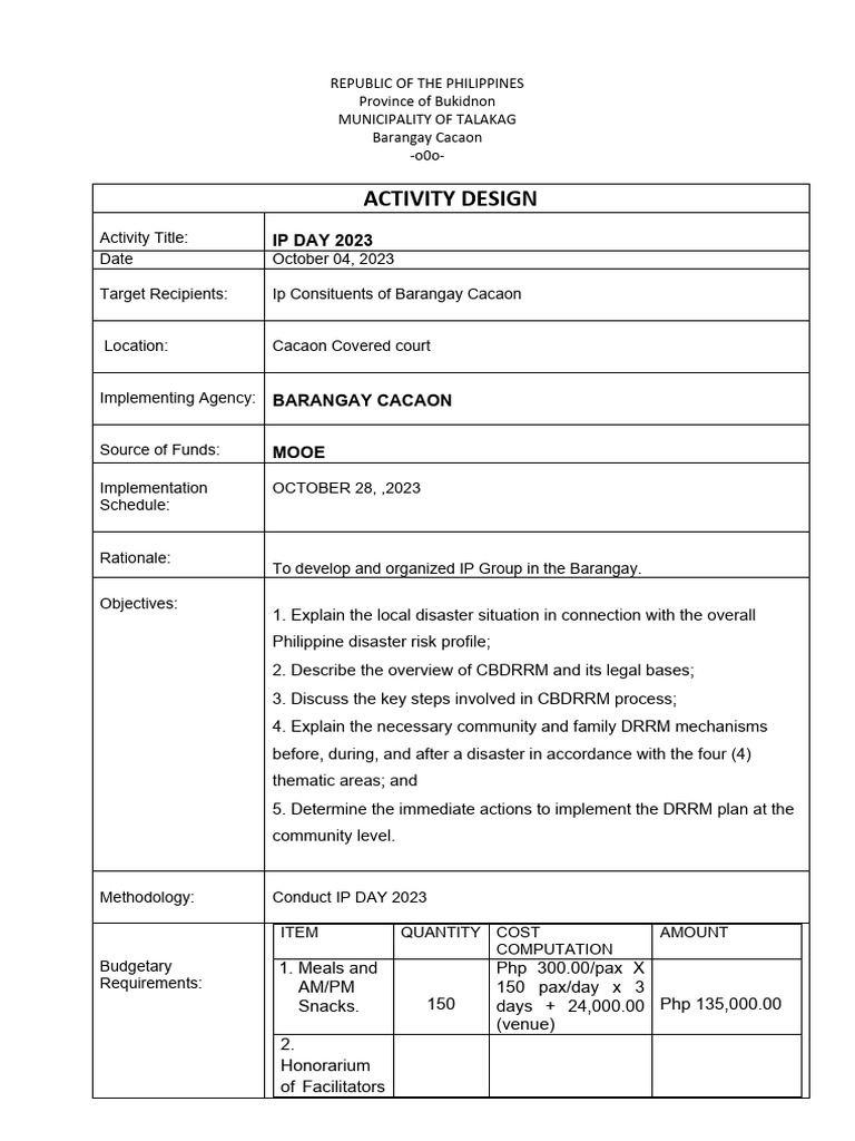 IP Day 2023 Activity Design for Cacaon | PDF