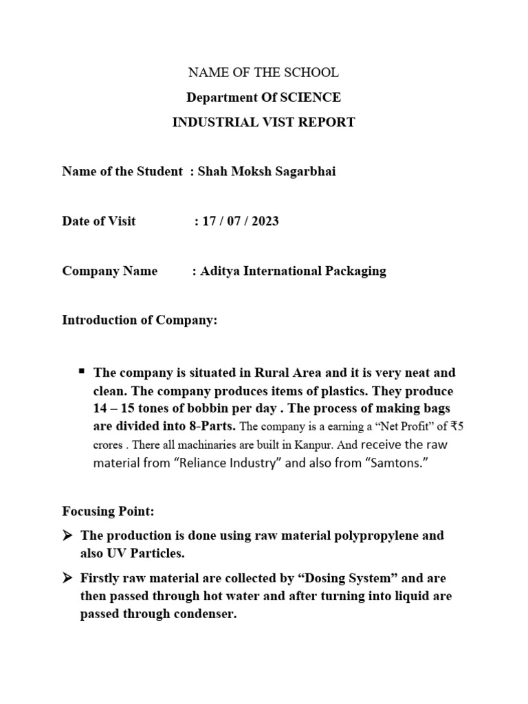 Industrial Visit Report: Aditya Packaging | PDF | Art