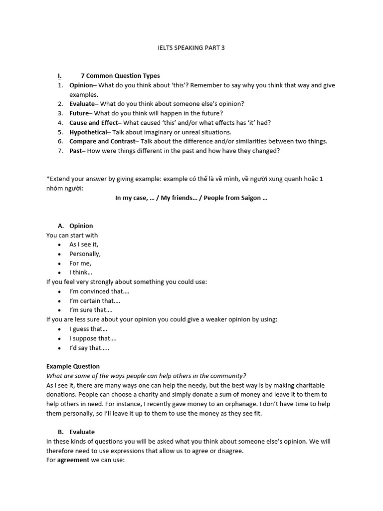 Ielts Speaking Part 3 Review Pdf Linguistics Grammar