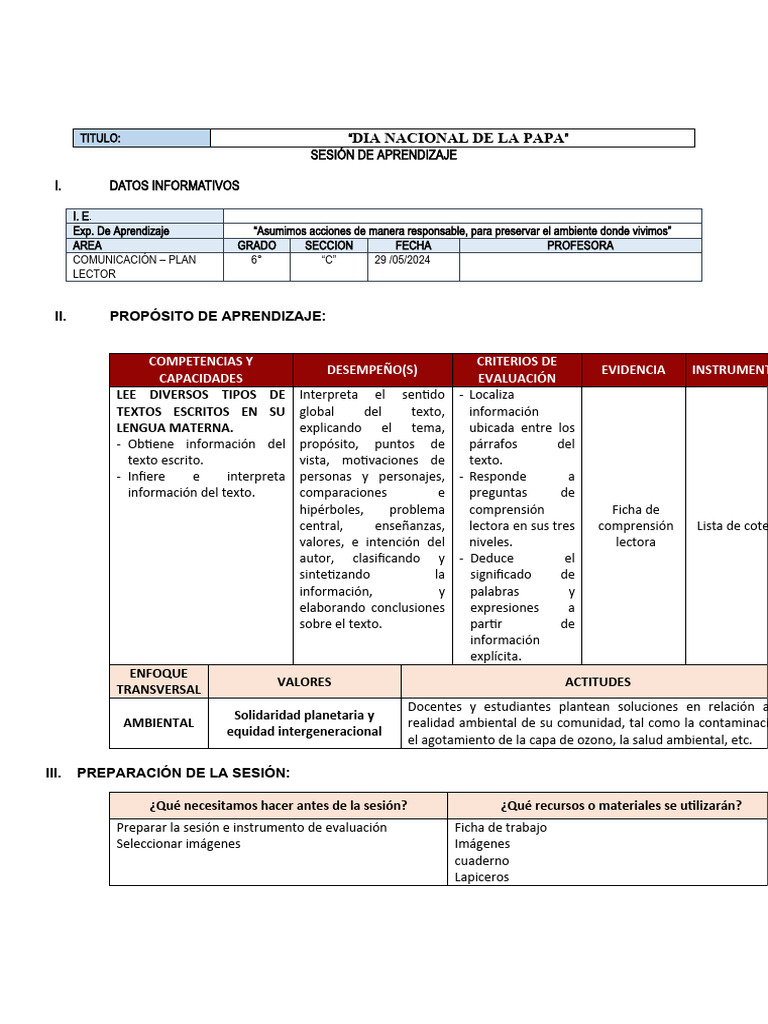 Dia de La Papa Sexto Grado | Descargar gratis PDF | Evaluación ...
