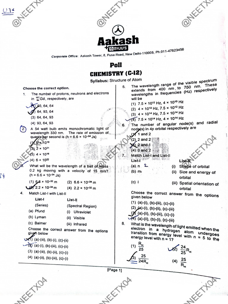POLL 12 CHEMISTRY (Structure of Atom) | PDF