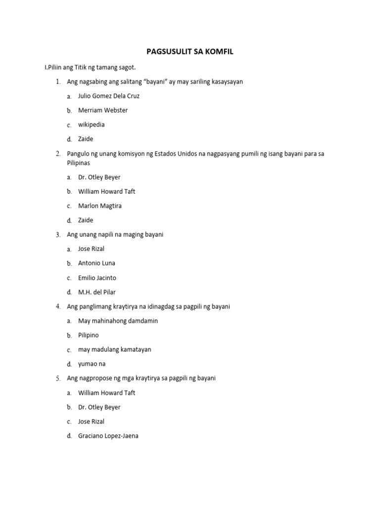 Pagsusulit Sa Komfil 2 | PDF