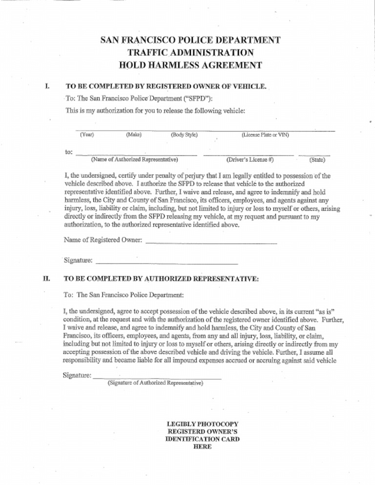 Hold Harmless Form | PDF