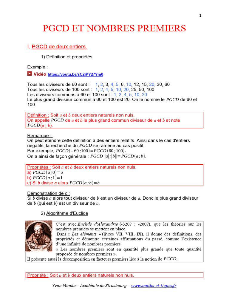 Comprendre le PGCD et ses propriétés | PDF | Nombre premier | Entier ...