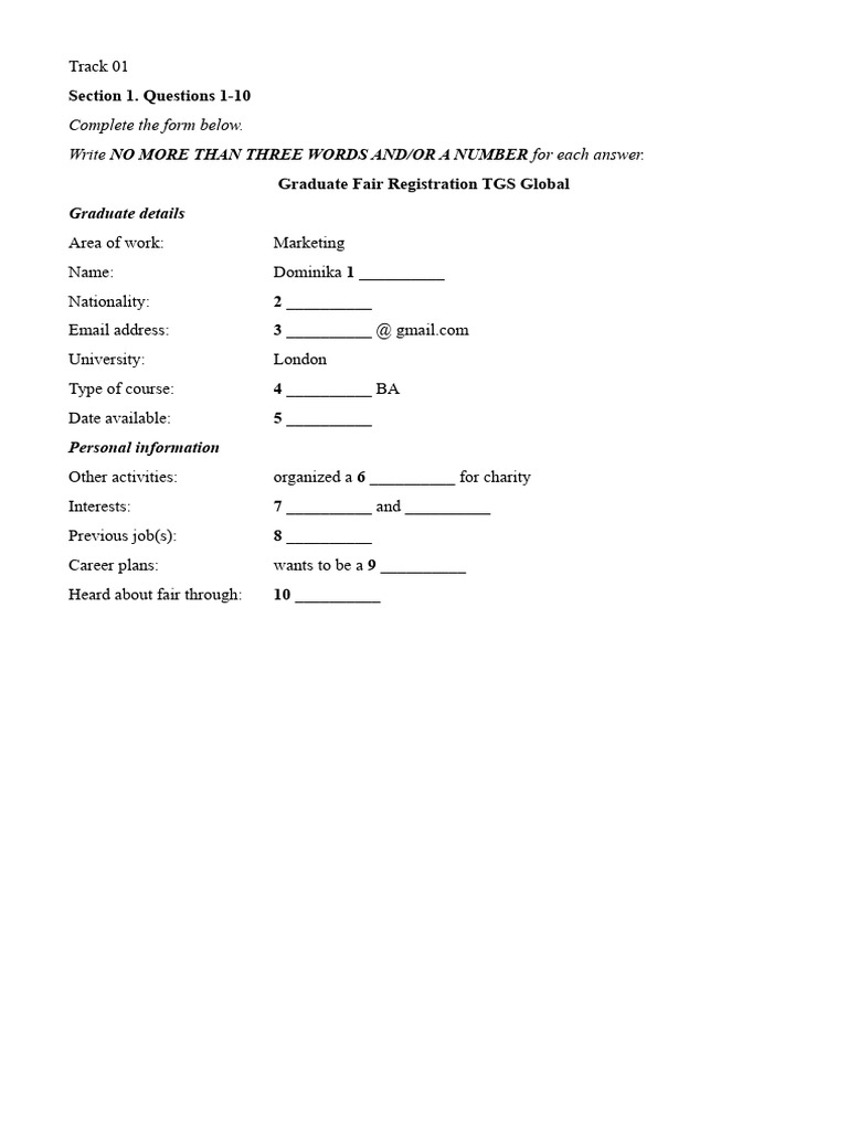 Complete the form below write no more than three words and or a number