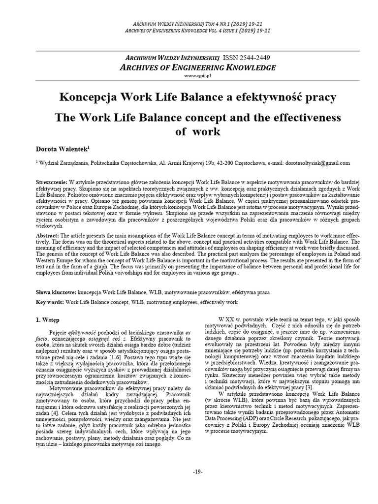 Koncepcja Work Life Balance A Efekt | PDF