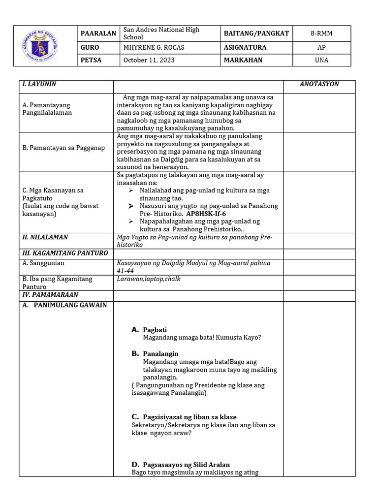 Lesson Plan Cot 1 | PDF