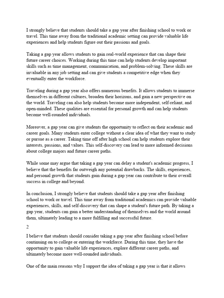 Benefits of Taking a Gap Year for Students | PDF | Personal Development ...