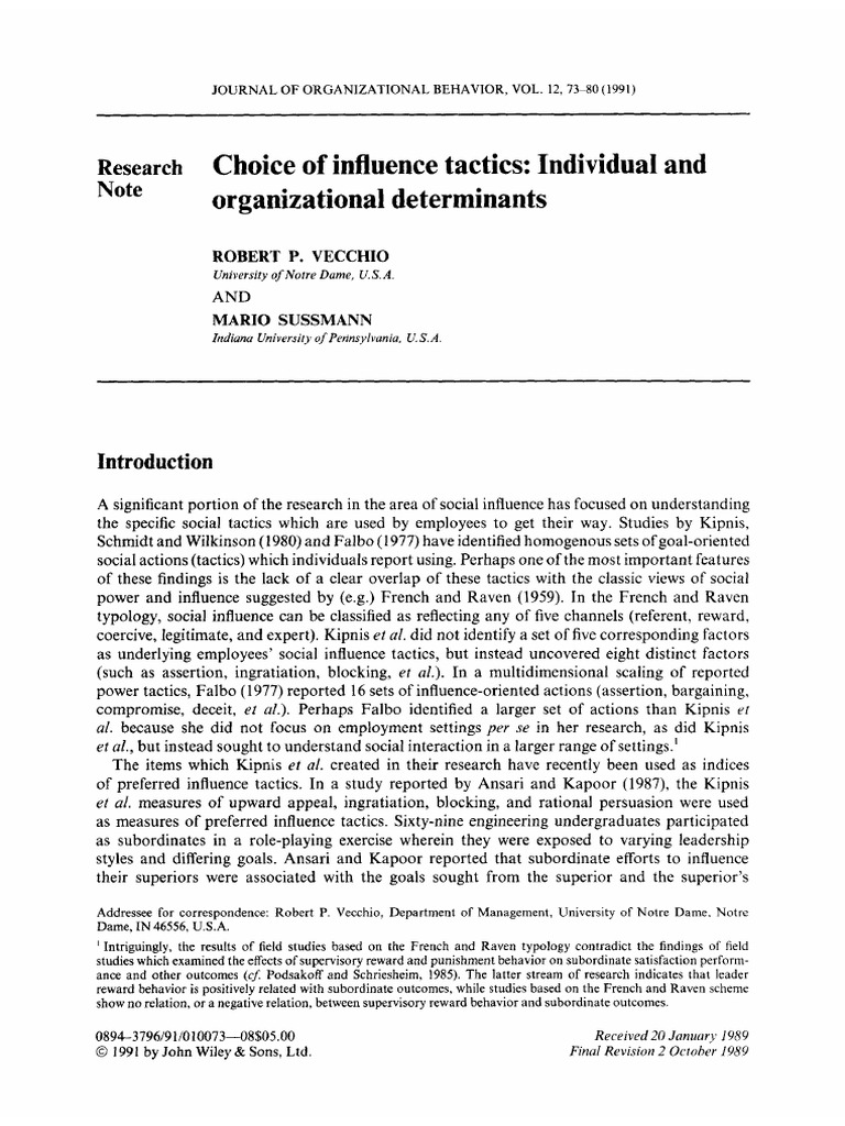 Influence Tactics in Organizations | PDF | Power (Social And Political ...