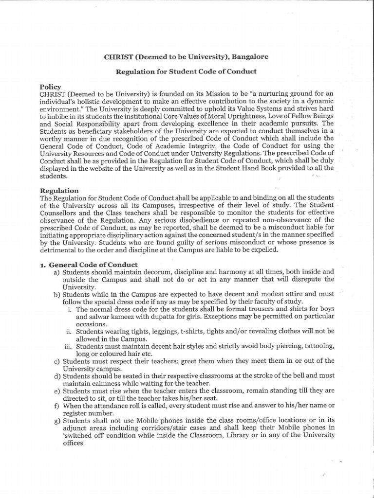 CU Regulation Student Code of Conduct | PDF