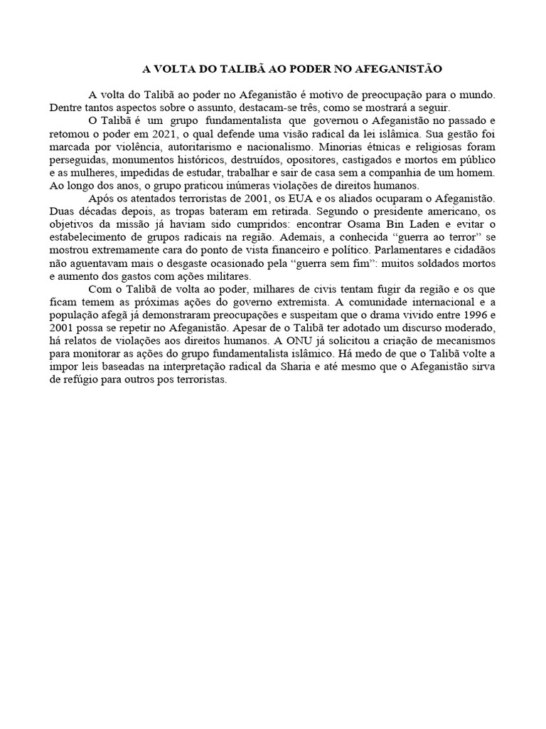 Impacto do Talibã e Direitos Humanos | PDF | Talibã | Sustentabilidade
