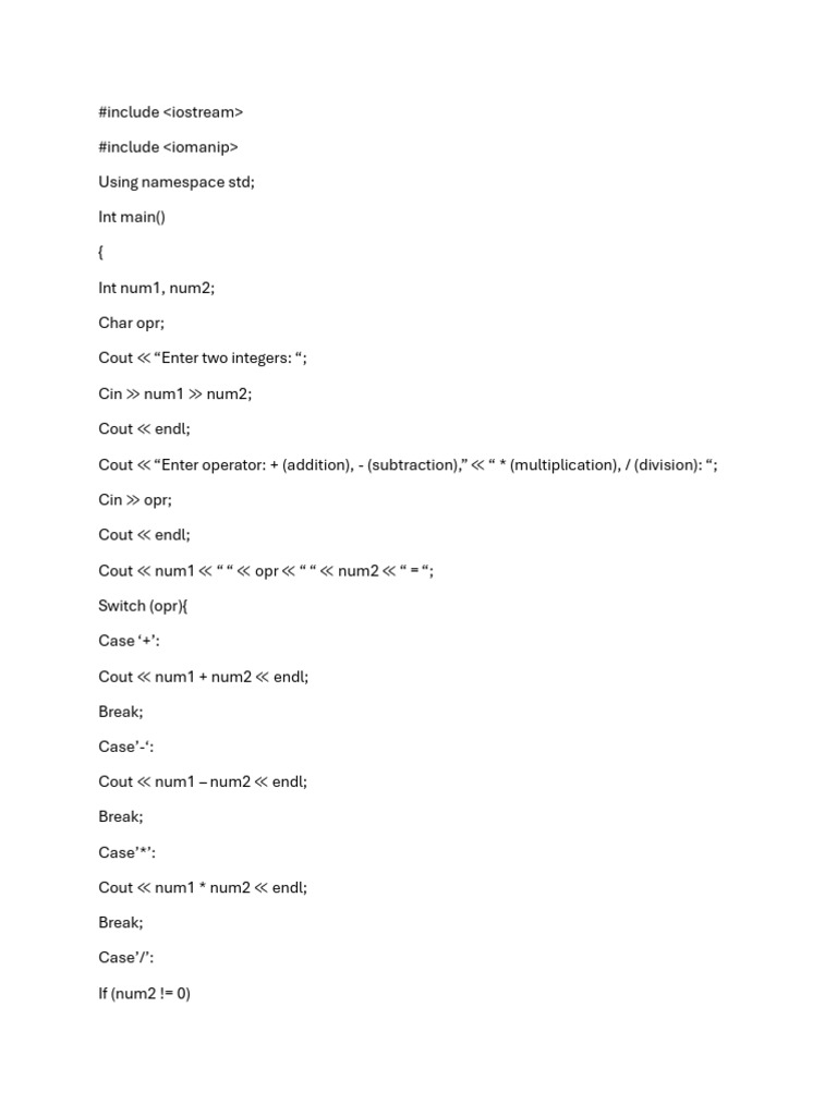 C++ Basic Calculator Program | PDF | Teaching Methods & Materials