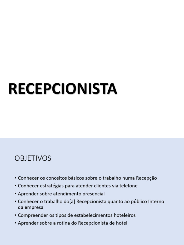 RECEPCIONISTA | PDF | Hotel | Comunicação