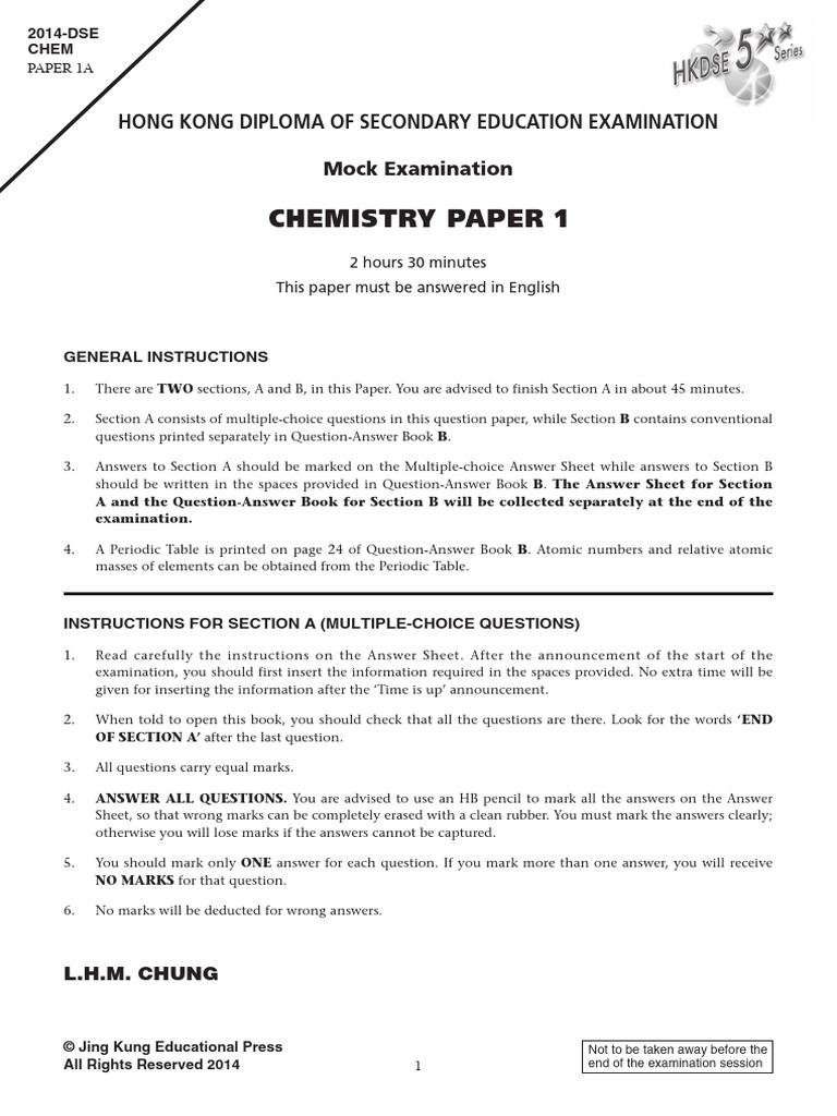 HKDSE Chemistry Mock Exam Paper 1 | PDF | Oxide | Chemical Reactions