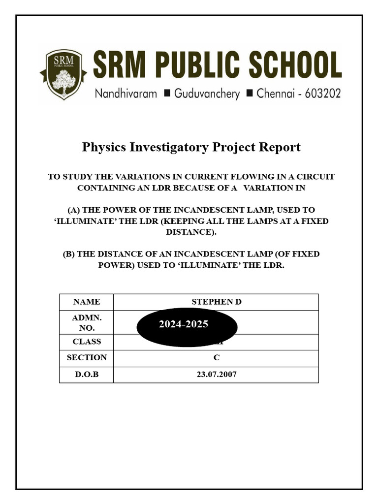Physics Investigatory Project New | PDF | Electrical Resistivity And ...