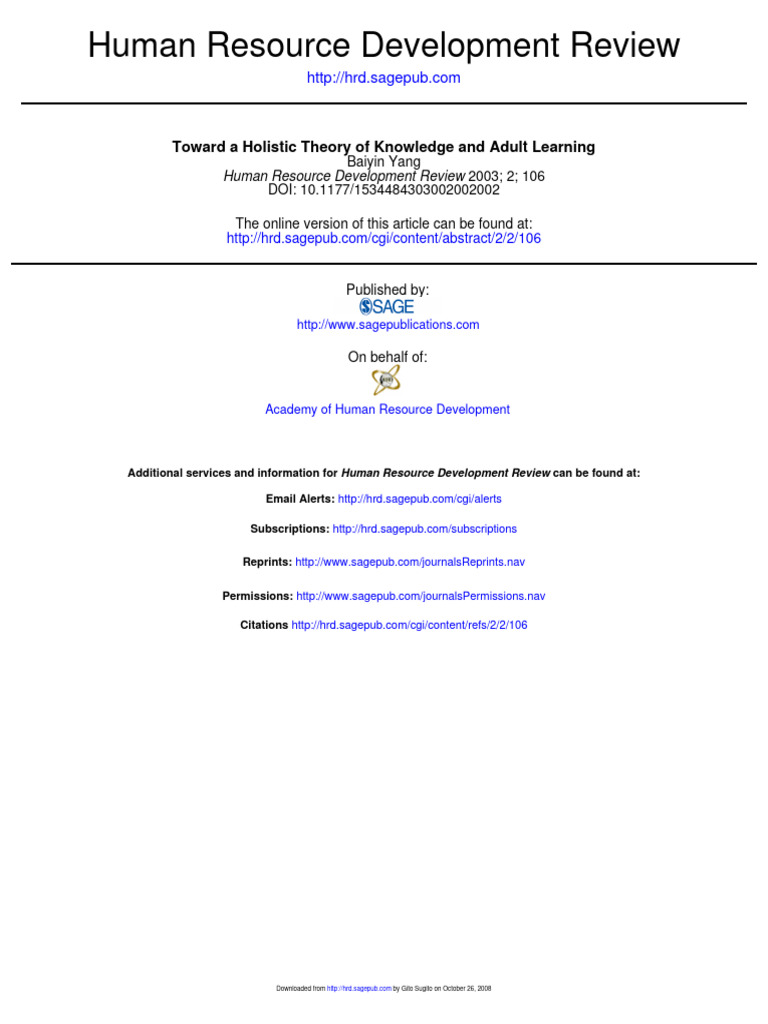 Holistic Theory of Knowledge in Learning | PDF | Knowledge | Tacit ...