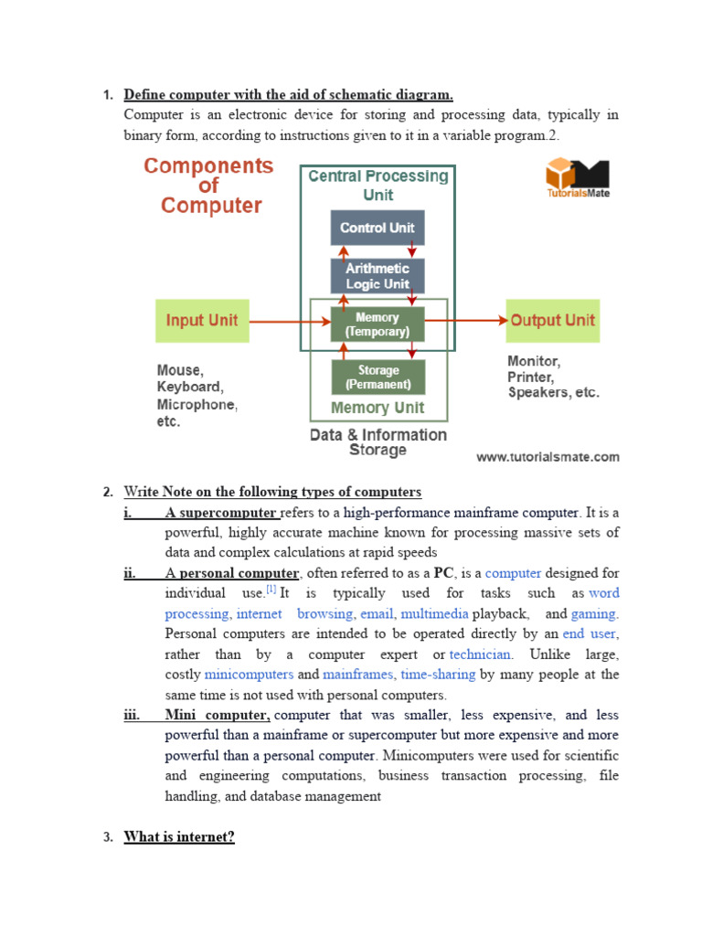 Define Computer With The Aid of Schematic Diagram | PDF | Internet ...