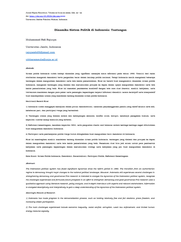 Jurnal Dinamika Sistem Politik Di Indonesia | PDF