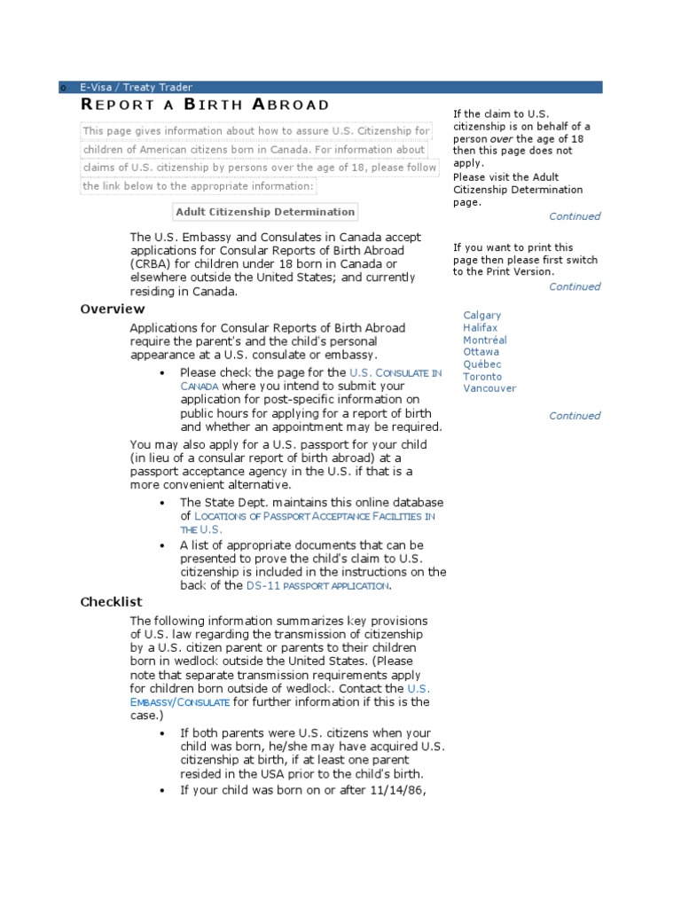 U.S. Citizenship for Children Born Abroad | PDF | United States ...