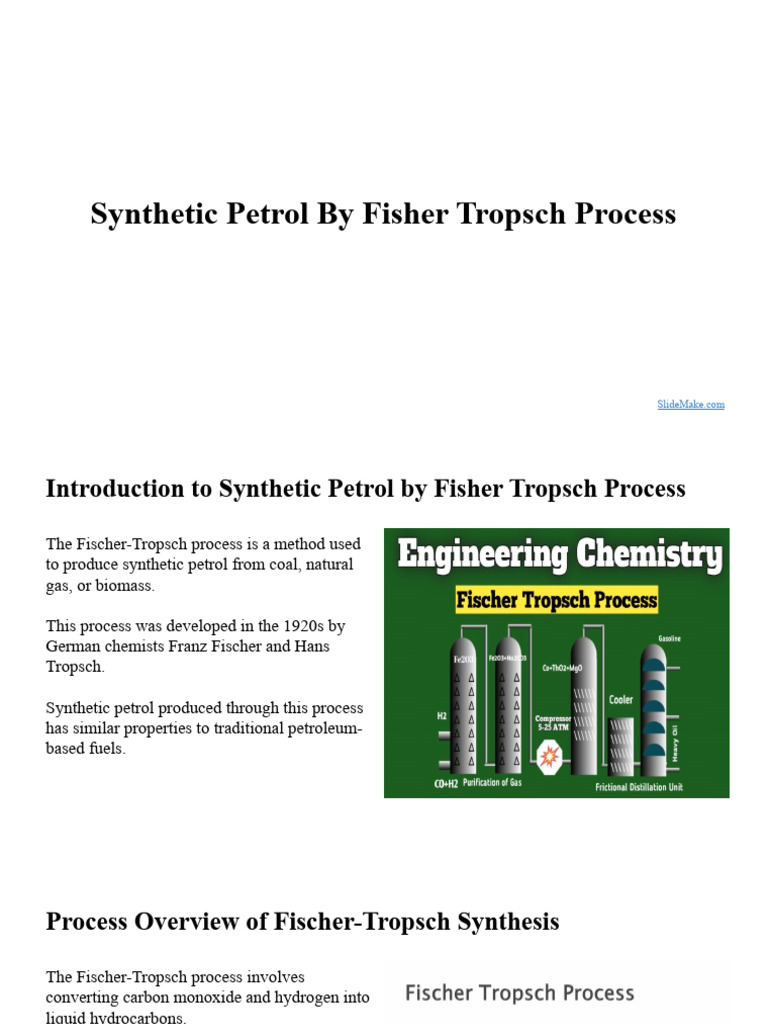 Synthetic Petrol by Fisher Tropsch Process | PDF | Natural Gas | Gasoline
