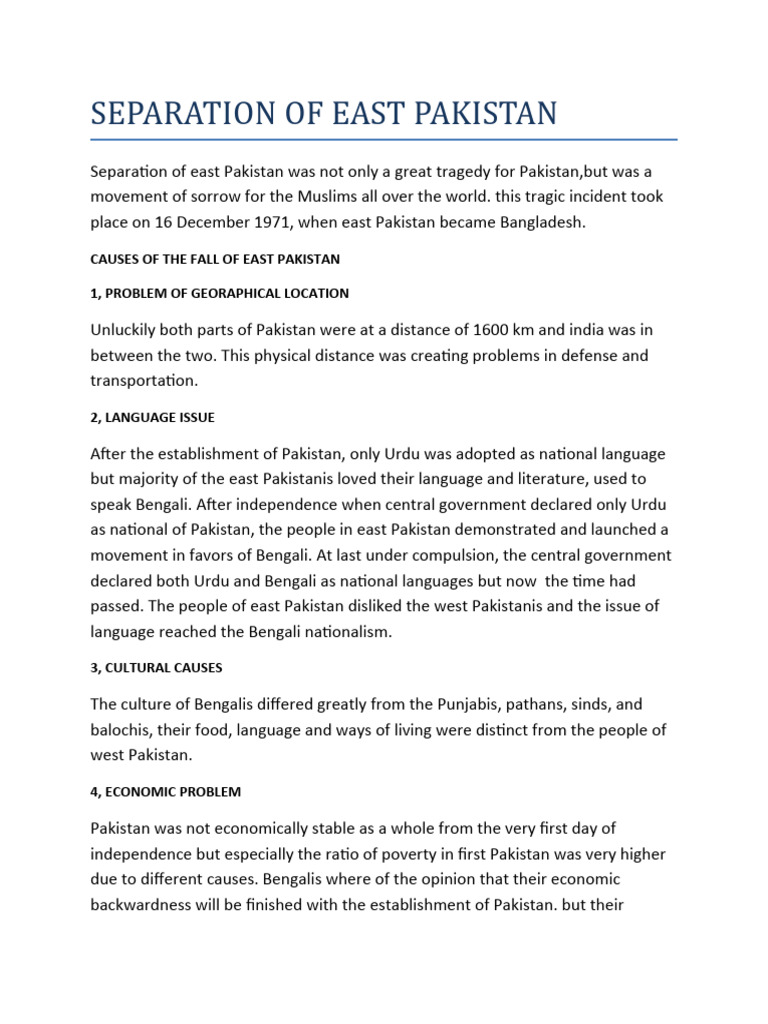 Causes of East Pakistan's Separation | PDF | Pakistan | Urdu