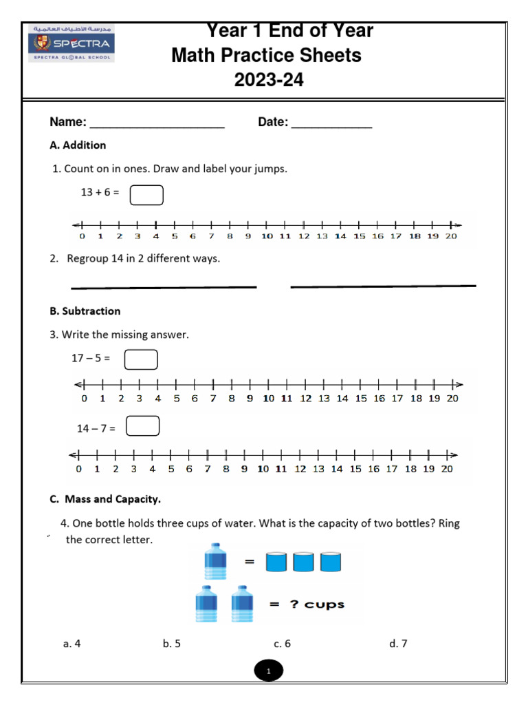 Year 1 Math Practice Sheets 2023-24 | PDF