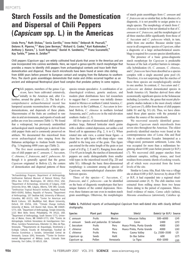 Starch Fossils and The Domestication and Download Free PDF Capsicum