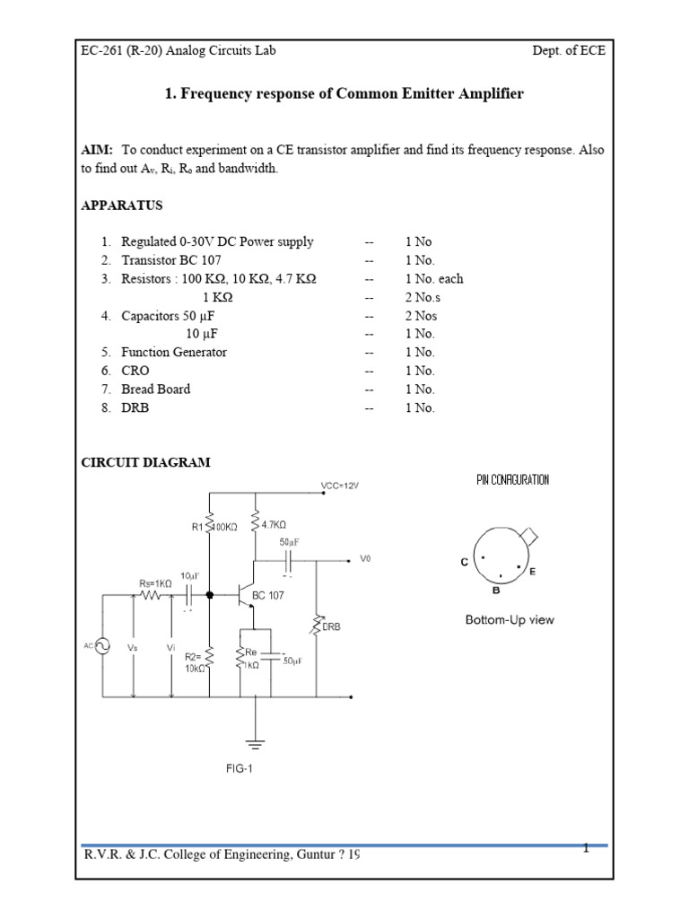 CE Amplifier Frequency Response Lab Guide | PDF | Amplifier ...