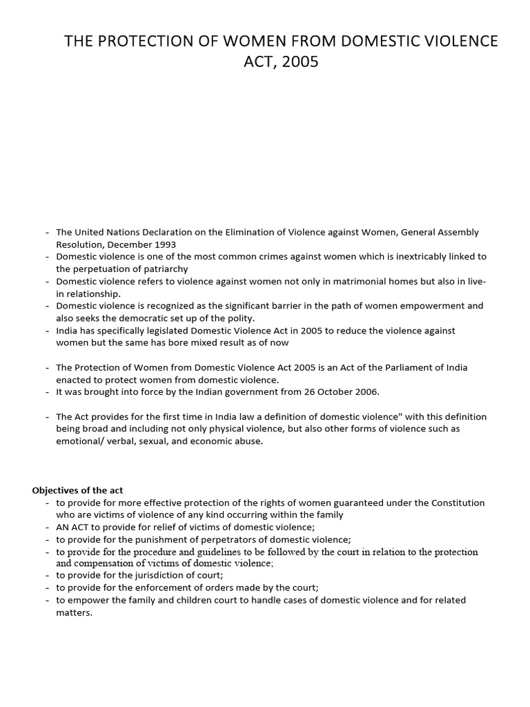He Protection of Women From Domestic Violence Act, 2005 | PDF