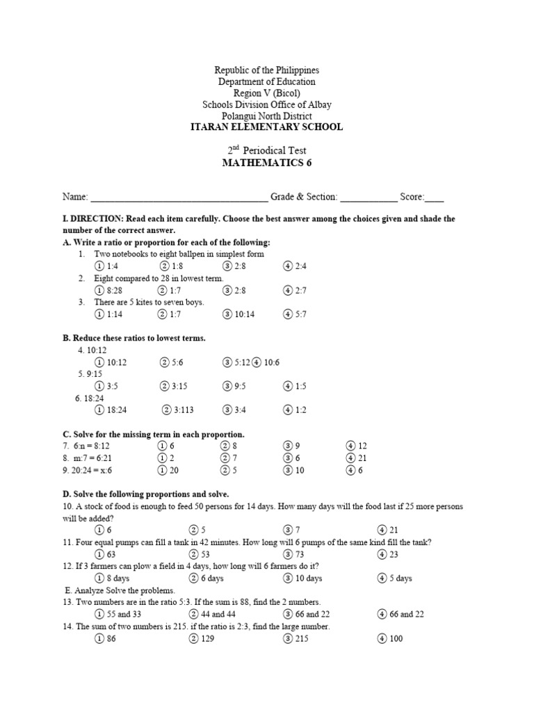 Math 6 2nd Periodical Test and TOS | PDF | Prices | Percentage