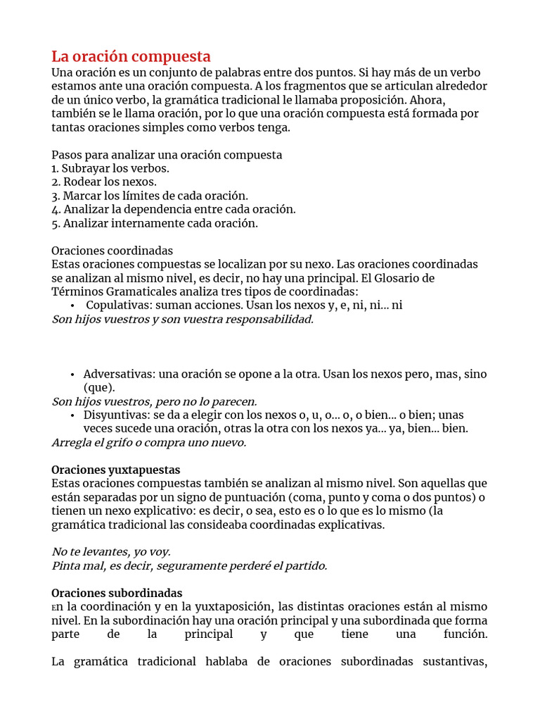 Análisis de Oraciones Compuestas y Subordinadas | PDF | Oración ...