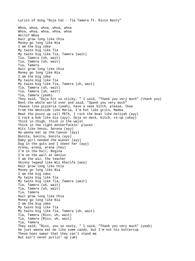 Doja Cat - Tia Tamera Lyrics | PDF | Pop Music | Pop Songs