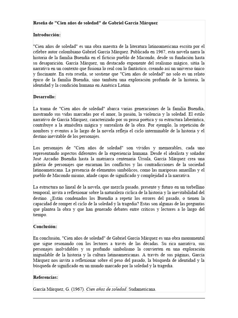 Ejemplos de Reseñas | Descargar gratis PDF | Gabriel García Márquez