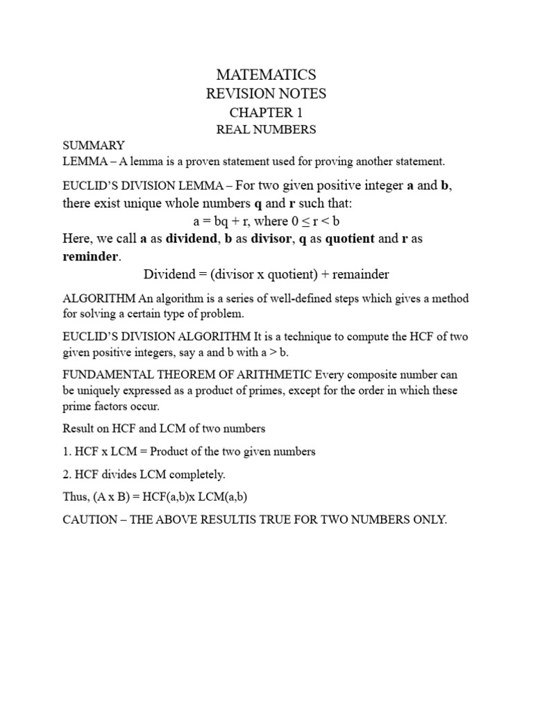 Revision notes chapter 1 real numbers pdf
