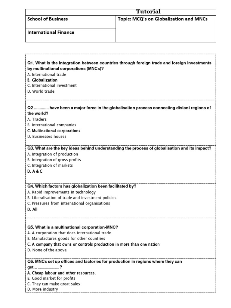 Tut 2 answers pdf gold standard multinational corporation
