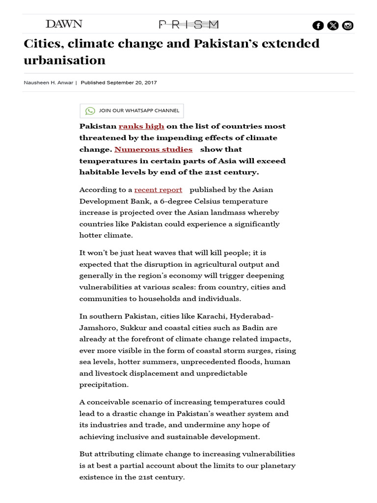 Cities, Climate Change and Pakistan's Extended Urbanisation | PDF ...